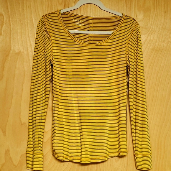 Talbots Mustard and Black Striped Long Sleeve Top Tagless Super Soft Sz XS - Picture 1 of 9